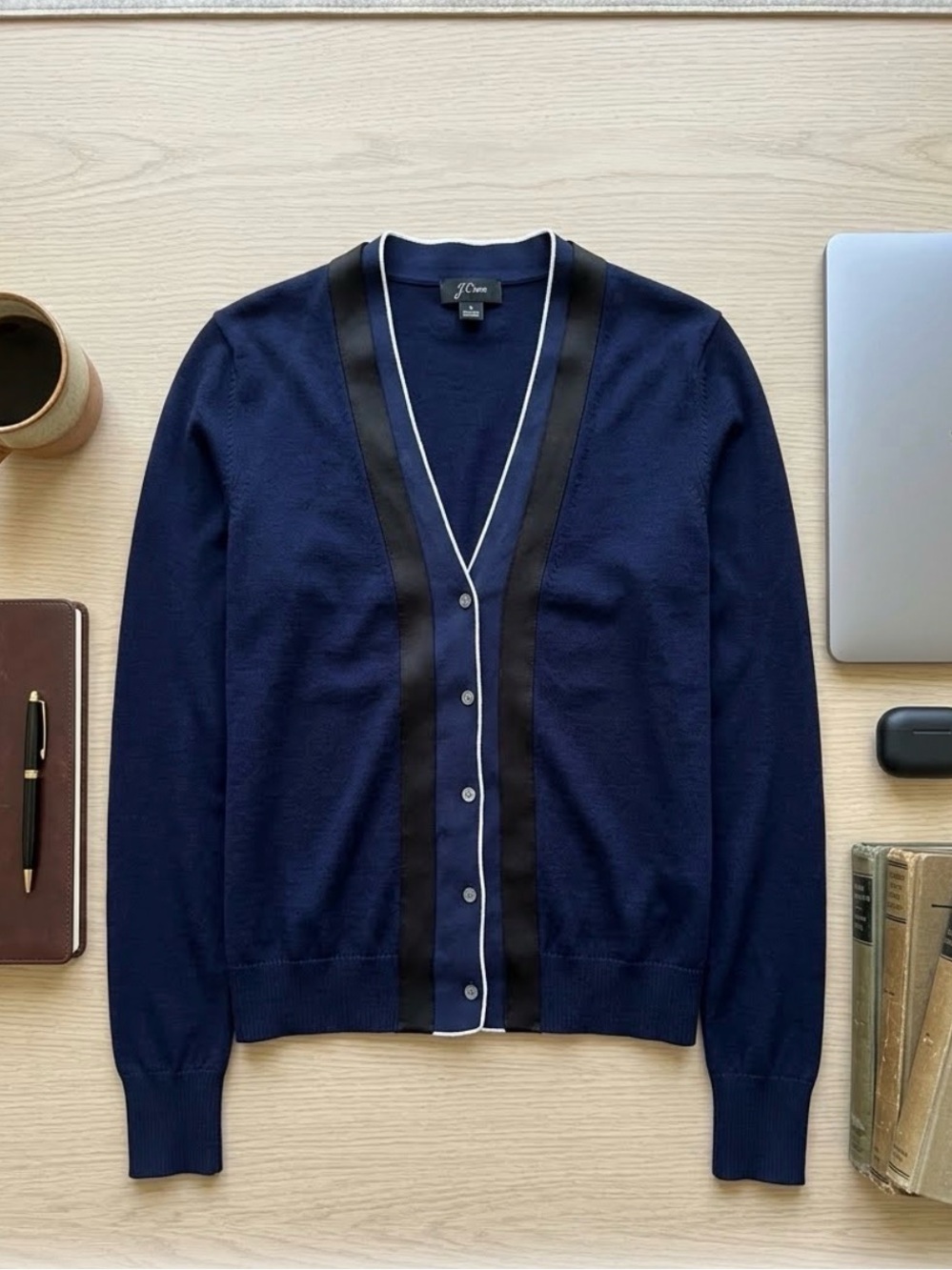 J.Crew Harlow Cardigan Navy Blue Merino Wool Layer Button Front S Sweater Preppy